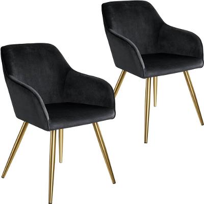 tectake 404014 2x židle marilyn sametový vzhled zlatá - černá/zlatá