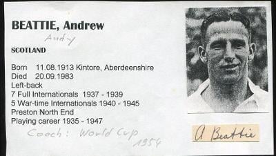 Andy Beattie - Skotsko - fotbal - MS 1954