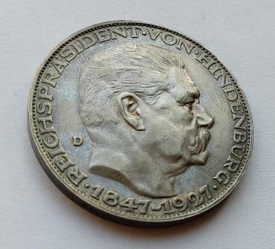 AR Medaile 1927 D - 80. narozeniny presidenta Hindenburga. Ag.