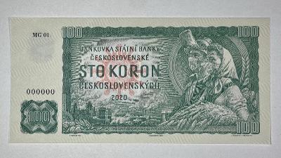100 Kčs ČSSR (1961/2020) UNC - vzácný anulát série MG01 000000 !!!