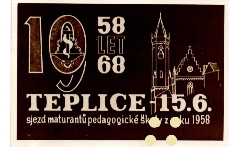 Teplice 1968, pozvánka, stylizovaná kresba Zámecké náměstí kostel