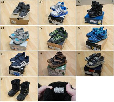 Deset párů chlapeckých bot - velikost 33 - 35