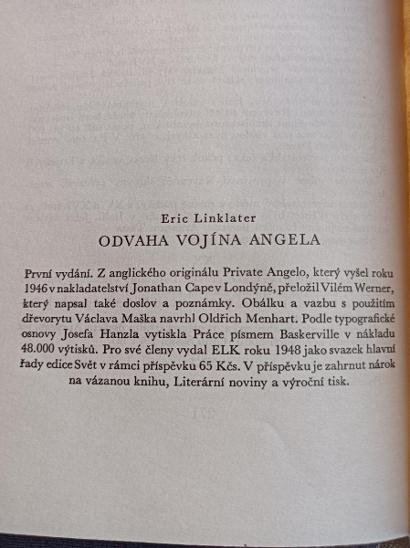 Kniha Odvaha vojína Angela 1948 - Sběratelství