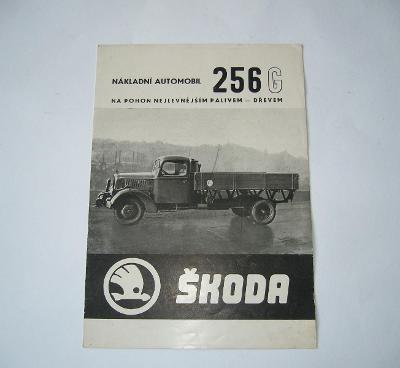 Vzácný starý prospekt - nákladní aut.ŠKODA 256 G Dřevoplyn!! r.1943!!