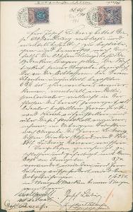 2A1764 Listina s kolky, razítko okresní soud Štětí, r. 1893