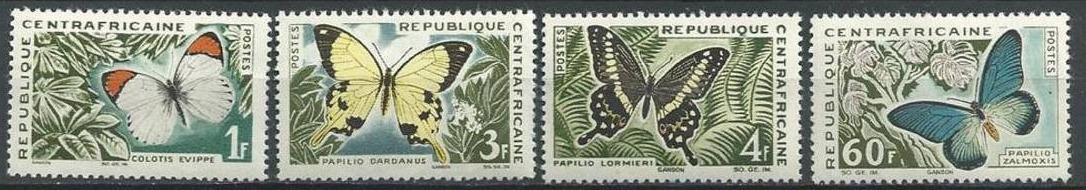 Stredoafrická republika 1963 ** motýle komplet mi. 42-45