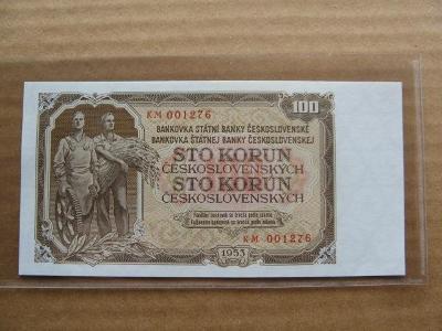 Krásná nová bankovka 100 Kčs 1953 série KM , UNC stav !!!