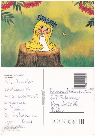 Dětská kreslená pohlednice - Víla Amálka - Sběratelství