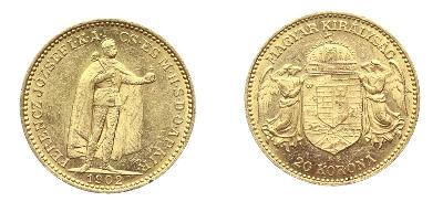 F.Josef I. (1848-1916), 20 Korun, 1902 KB , zlatá mince, stav 1/1