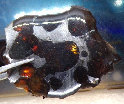 Pallasit - Vzácný Meteorit - Žlutozelené olivíny - 6,05 g - Keňa - TOP
