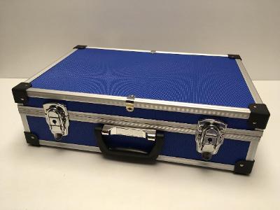 Střední hliníkový kufr na nářadí, foto techniku, přístroje, modrý nový