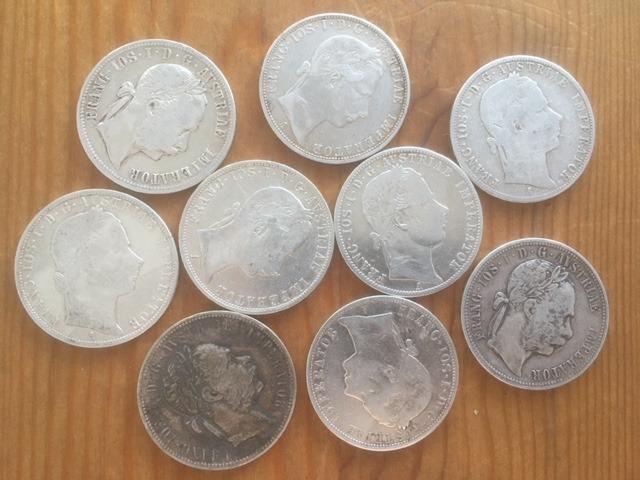 9 kusů stříbrných zlatníků, Rakousko Uhersko - Numismatika