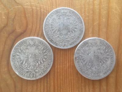 3 kusy stříbrných zlatníků, Rakousko Uhersko, každá mince jiná