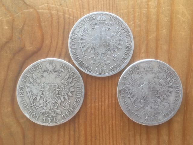 3 kusy stříbrných zlatníků, Rakousko Uhersko, každá mince jiná - Numismatika