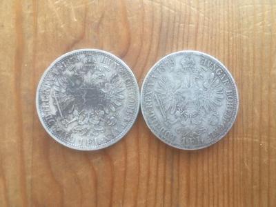 2 kusy stříbrných zlatníků, Rakousko Uhersko, každá mince jiná
