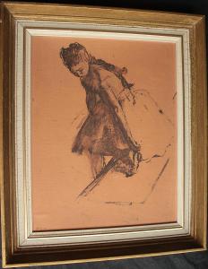 Reprodukce E. Degas: Tanečnice obouvající si střevíc