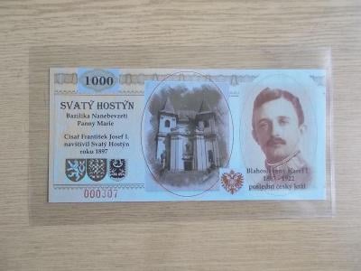 Bankovka pamětní 1000 korun Moravských Svatý Hostýn císař Franc  Karel