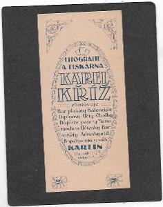 Reklamní účtenka, Litografie a tiskárna, Karel Kříž, Karlín , ca 1910