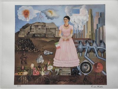 Frida Kahlo - Na hranici Mexika a USA - unikátní litografie