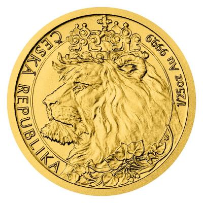 Zlatá 1/25oz investiční mince Český lev 2021 stand