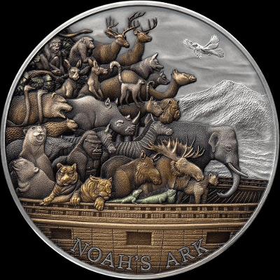 Nádherná stříbrná mince Noemova archa 5 oz kolorovaná 2021 