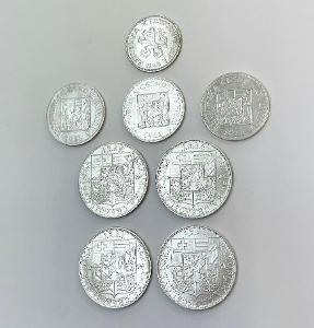 sada československých stříbrných mincí
