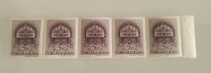 Maďarsko 1939 známka 5f 5ti páska 5 známek neražené svěží - Známky