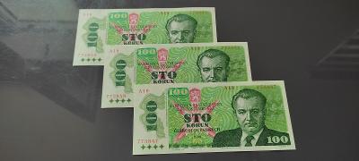Bankovky - 100 Kčs 1989 - Série A 19 - Postupka - UNC !!!!!!!!!!