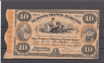 Uruguay, 10 Pesos - r. 1870-