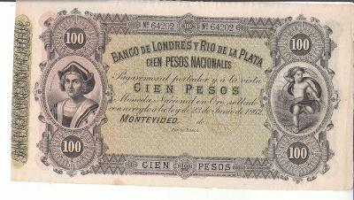Uruguay, 100 Pesos - r. 1862 - krásná, vzácná ,perfektní , 24 cm x 13c