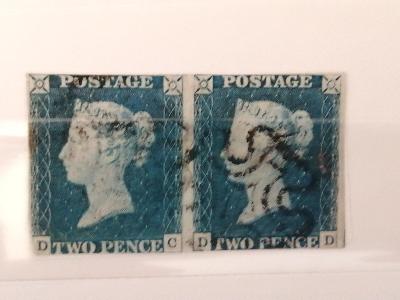 Velká Británie, Mi 2, Two pence blue dvojpáska (C20) 