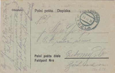 Rakousko, Bosna a H., polní pošta Tuzla 1916 - Litomyšl (Svitavy).