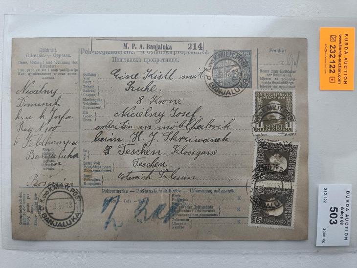 1913 celá balíková průvodka s přitištěným kolkem 8h, vzácné  - Známky Evropa