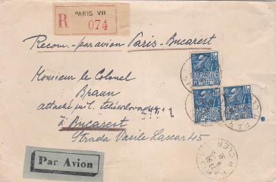 Francie, R- Paříž 1931, letecká pošta-Rumunsko, Bukurešť, s příchozími