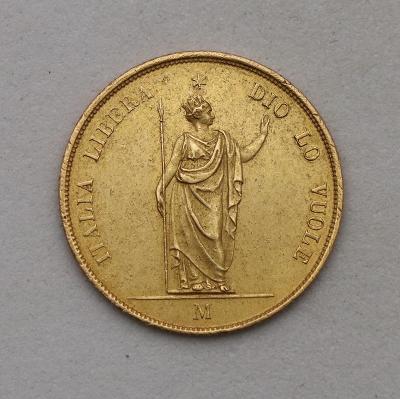 Zlatá 40 Lira 1848 M - Revoluční - Velmi Vzácná!