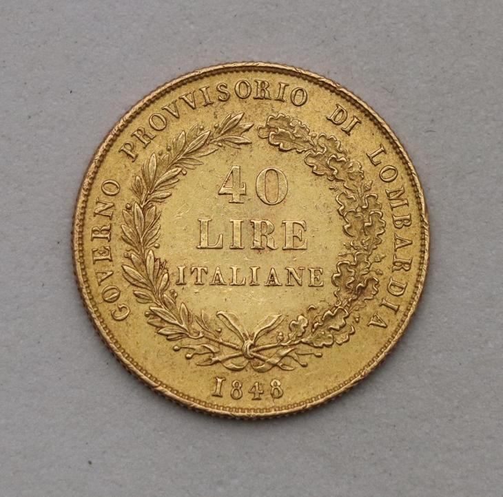 Zlatá 40 Lira 1848 M - Revoluční - Velmi Vzácná! - Numismatika