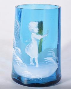 Džbáneček modré sklo - ledové děti, holčička