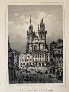 Die Theinkirche in Prag - oceloryt, cca 1850