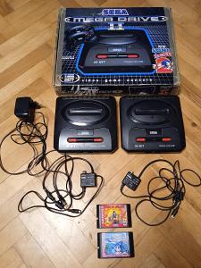 Mega Drive II Sega 2ks konzolí+ kabeláž+ krabice + 2 hry vše 