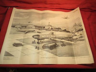Starý ruský obrázek - plakát - letiště Leningrad 1963