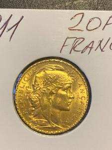 20 fr 1911 Francie AU zlato 