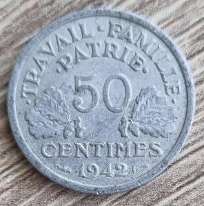 FRANCIE 50 CENTIMES 1942 VF 