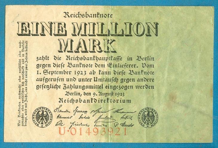 Německo 1 000 000 marek 9.8.1923 říšská tiskárna serie U
