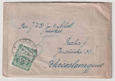 ČSR I., Doplatní, dopis zaslaný nevyplaceně v roce 1926 z Paříže 