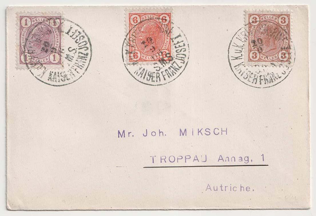 Rakousko, Lodní pošta, S.M.S.Kaiser Franc Josef, dopis zaslaný 1906 - Filatelie
