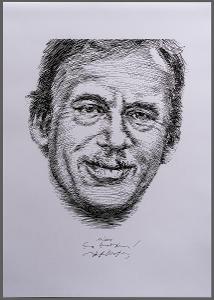 Plakát Václav Havel A3 s liniovou kresbou portrétu - číslo 170/350-UNC
