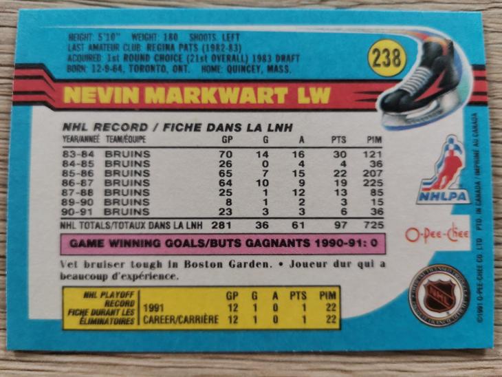 Karta O-Pee-Chee 91-92 č 238 Nevin Markwart - Sportovní hokejové karty