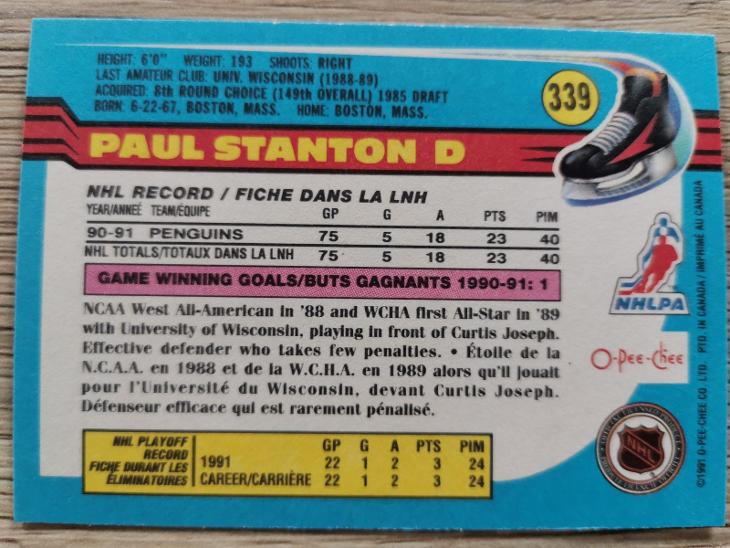 Karta O-Pee-Chee 91-92 č 339 Paul Stanton 