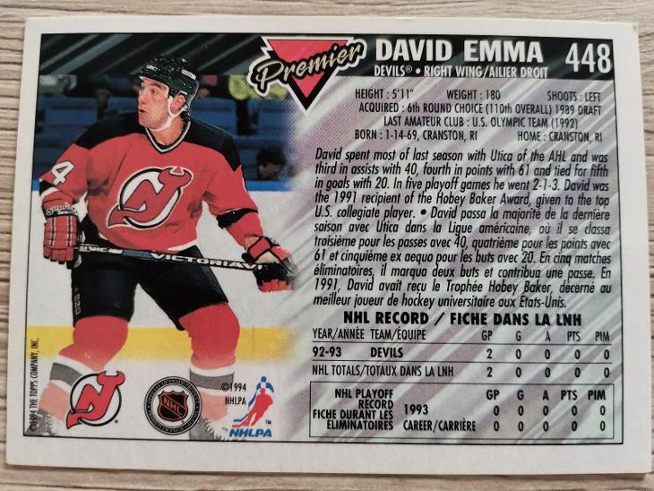 Karta OPC Premier 93-94 č 448 David Emma - Sportovní hokejové karty
