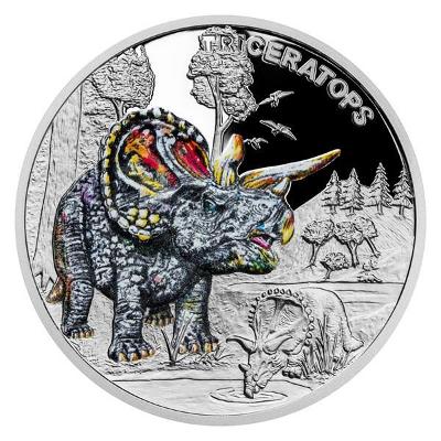 Stříbrná mince Pravěký svět - Triceratops proof